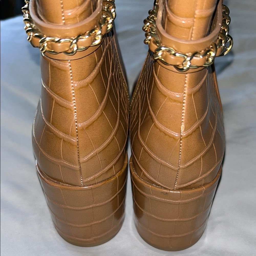 Michael Kors Alane Chestnut Brown Croc Embossed Leather Ankle Boots - Picture 8 of 15
